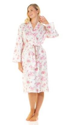 Sue Marks 100% Luxury Combed Cotton Roses Woven Wrap Robe